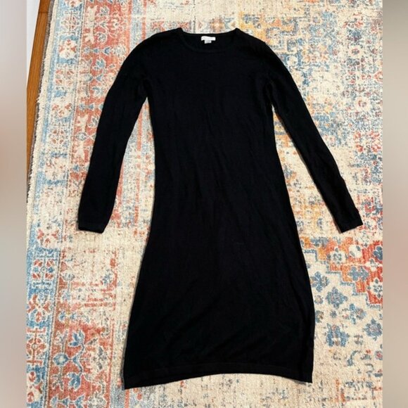 Garnet Hill 100% merino wool black long sleeved midi dress - Picture 1 of 6
